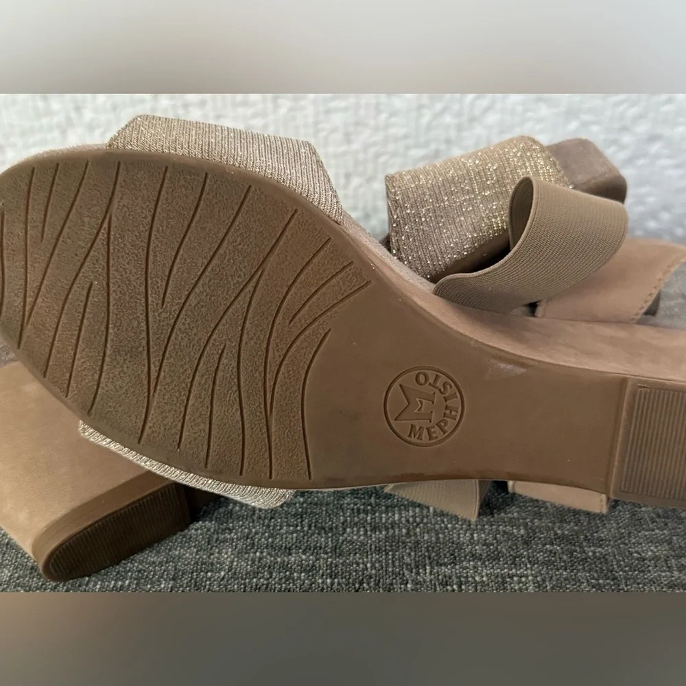 Mephisto Barbara Wedge Sandal in Argentina ( taupe and silver) SZ 40 US 10